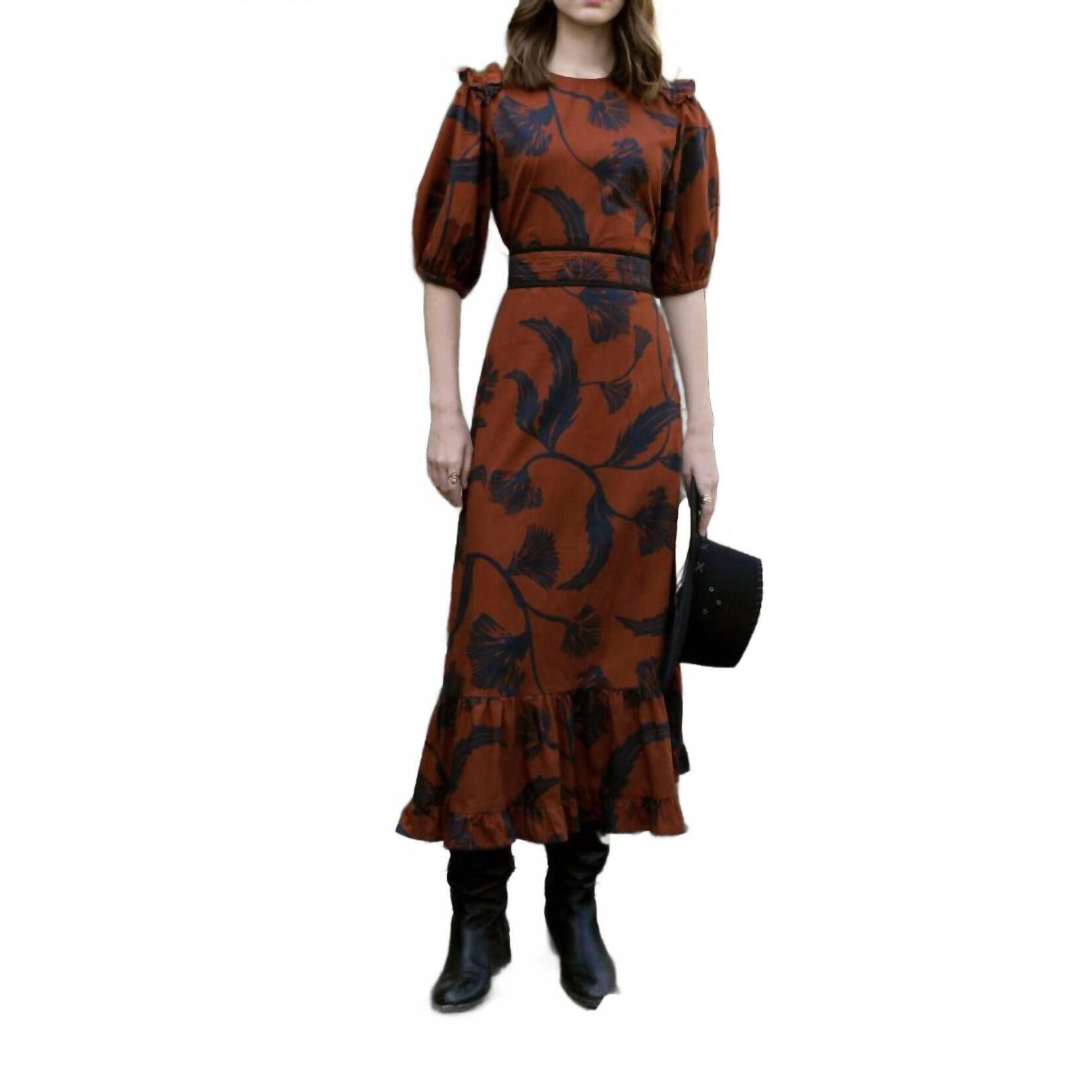 New Beyond By Vera Antonia Noir Bloom Dress In Brown